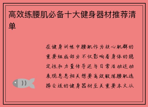 高效练腰肌必备十大健身器材推荐清单